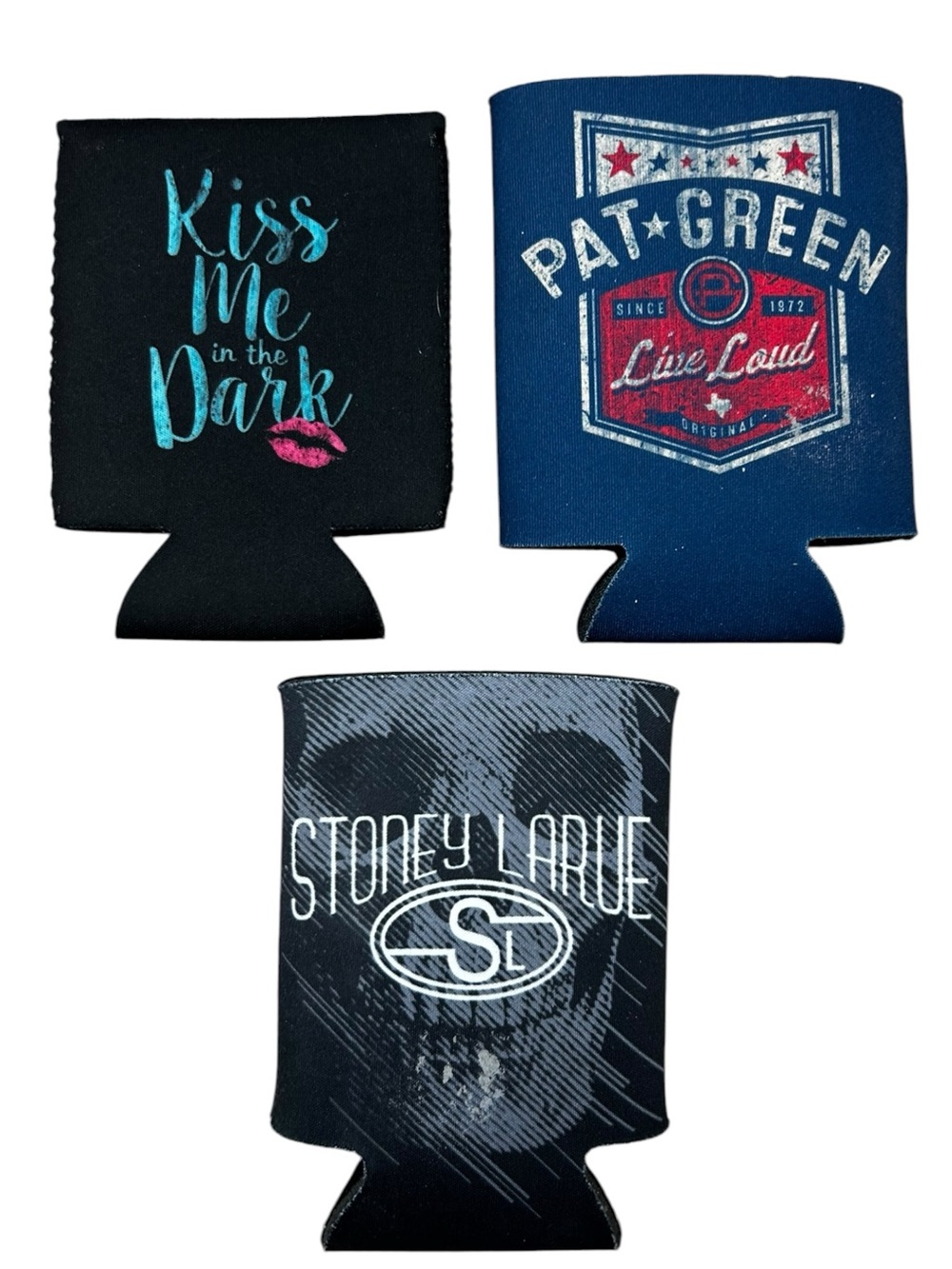 Set of 3 Texas Country Music Can Koozies Pat Green Stoney LaRue Randy Rogers TX